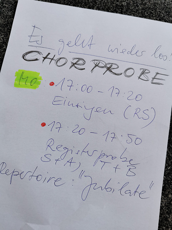 Foto: Chorprobe - Es geht wieder los (Ralf Schöne)