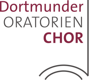 Logo des Dortmunder Oratorienchores. Die Worte "Dortmunder", "ORATORIEN" und "CHOR" untereinander über einer stilisierten halben Note.